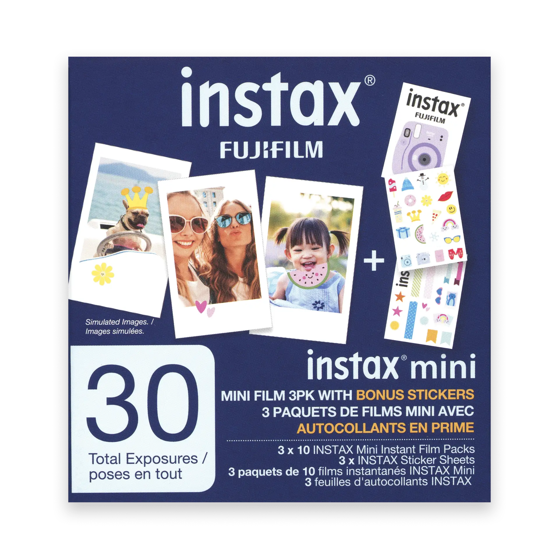 Fujifilm Instax Mini Film – 3 Pack (30 Sheets) + Bonus Stickers - film listing